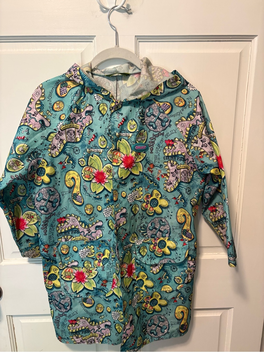 Oilily kids wind rain jacket coat green pirate sea print size 128 7 8